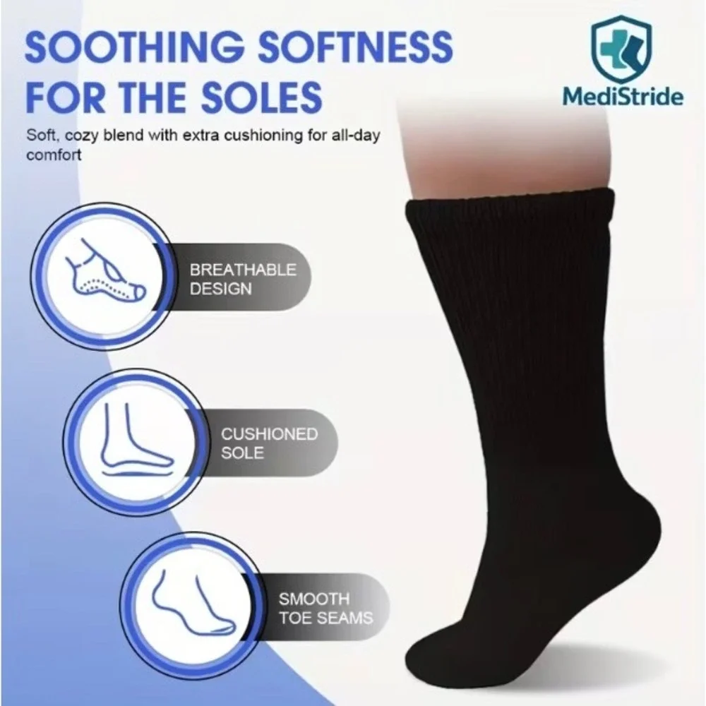 Medistride Non-binding Diabetic Circulatory Crew Socks 13-15 Gray Edema 3‎ Pairs